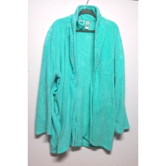 Hotel Spa Collection Bathrobe AQUA color One Size VERY SOFT fluffy belted - Picture 2 of 12
